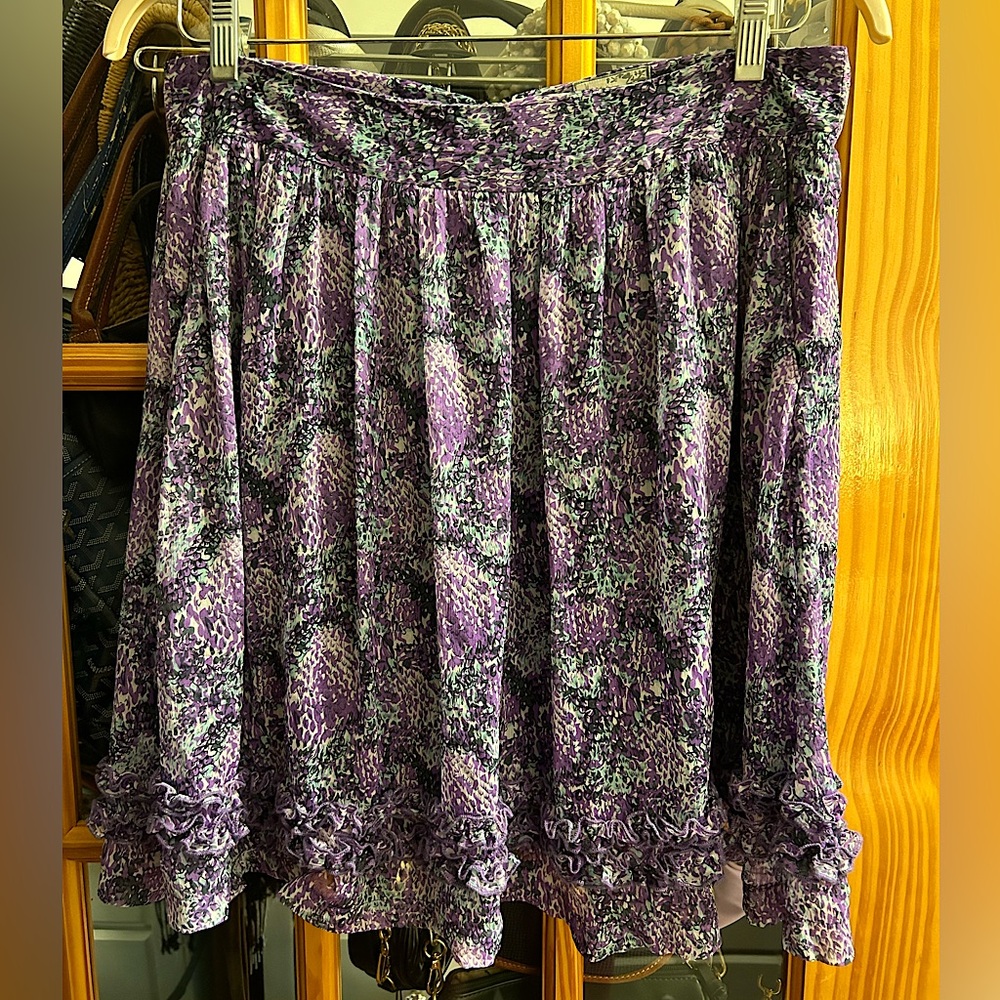 Purple Patterned High-waisted Ruffle Skirt